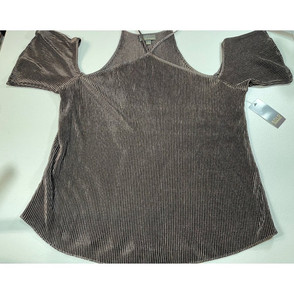 BOLD  ELEMENTS Womens Size L Cold Shoulder Ribbed Blouse Brown